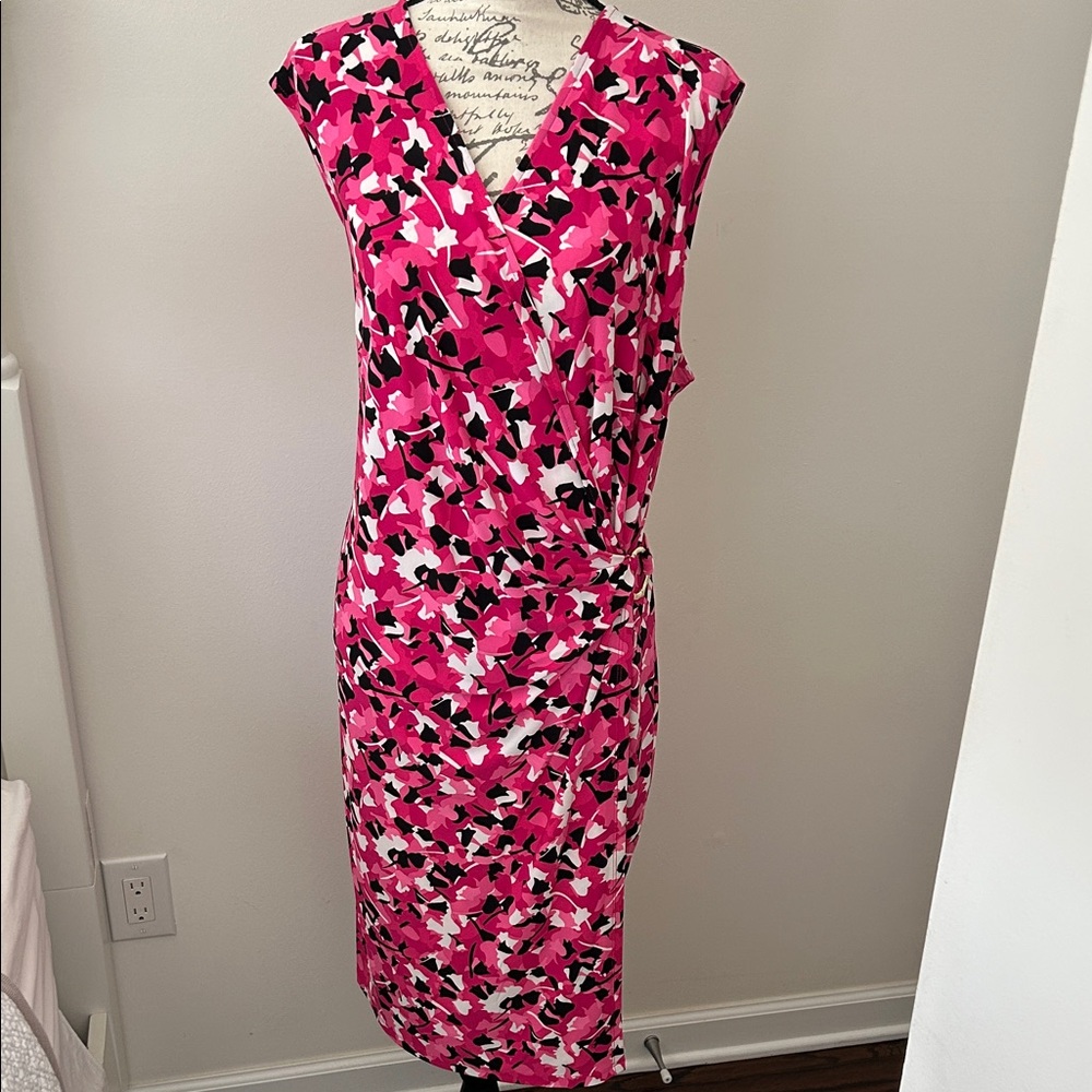 Kasper Vibrant Pink and Black Midi Dress